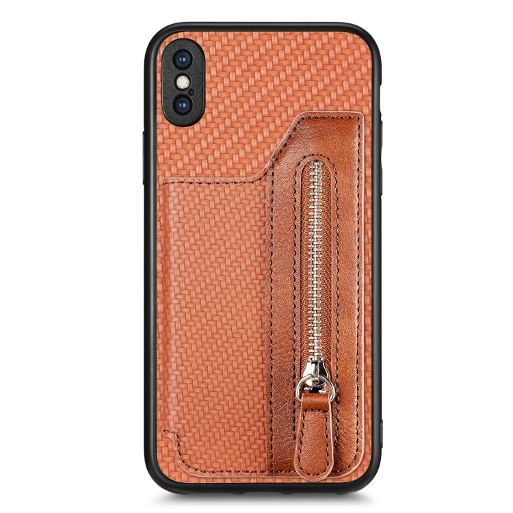 Carbon Fiber Horizontal Flip Zipper Wallet Phone Case, For iPhone 11, For iPhone 11 Pro, For iPhone 11 Pro Max, For iPhone X / XS