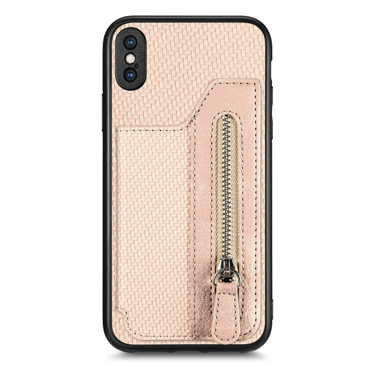 Carbon Fiber Horizontal Flip Zipper Wallet Phone Case, For iPhone 11, For iPhone 11 Pro, For iPhone 11 Pro Max, For iPhone X / XS