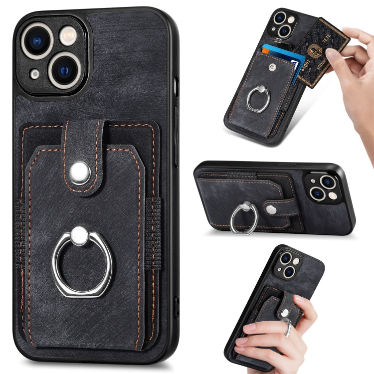 Retro Skin-feel Ring Card Wallet Phone Case