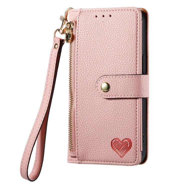 Love Zipper Lanyard Leather Phone Case