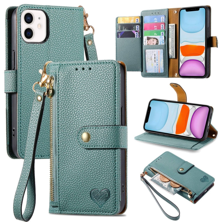 Love Zipper Lanyard Leather Phone Case