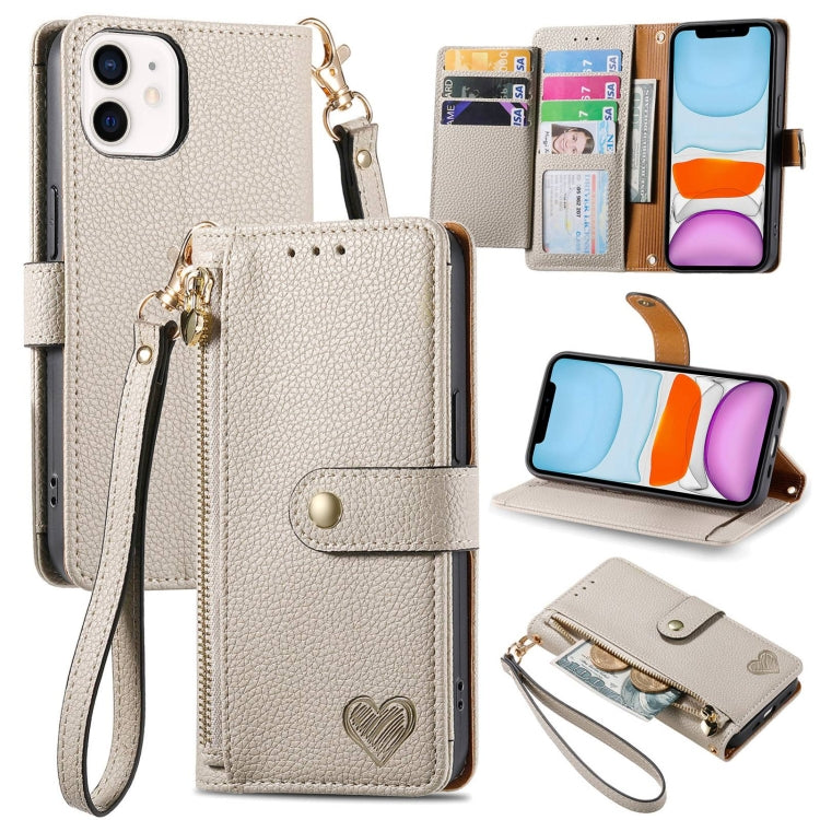 Love Zipper Lanyard Leather Phone Case