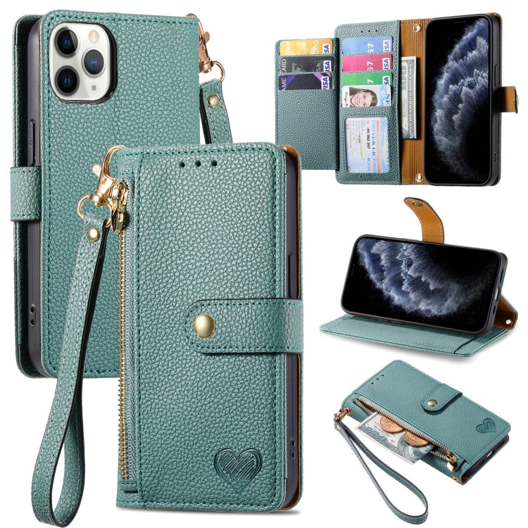 Love Zipper Lanyard Leather Phone Case
