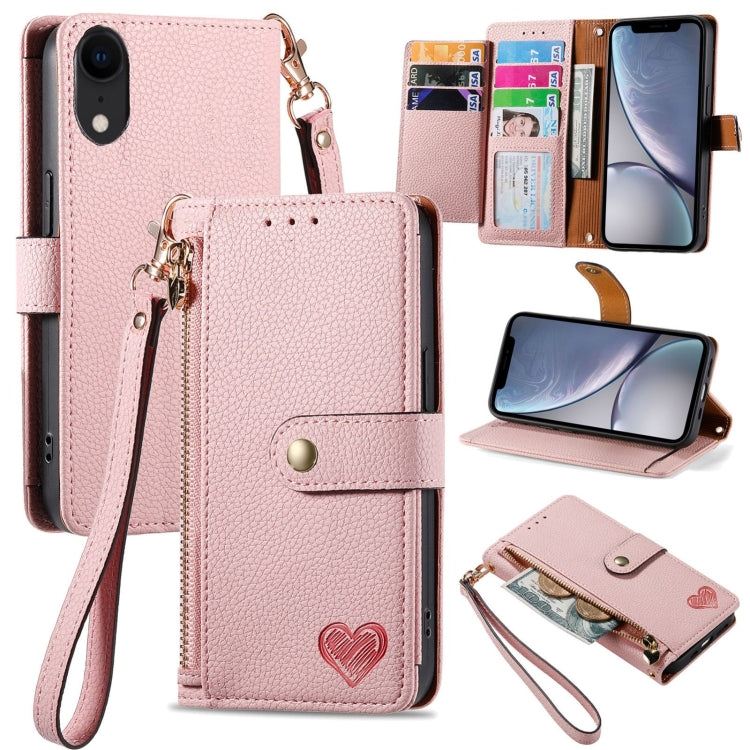 Love Zipper Lanyard Leather Phone Case