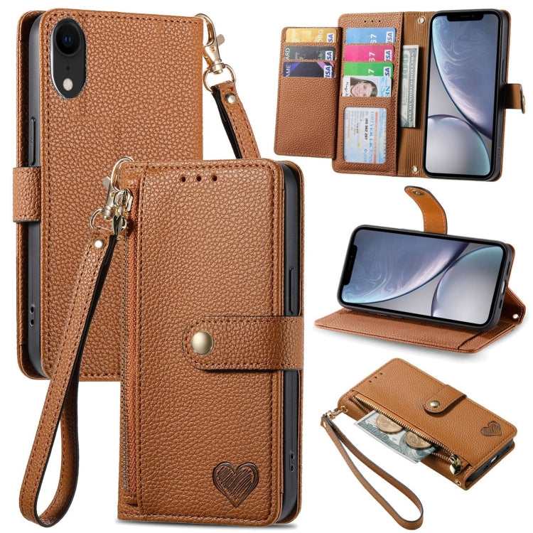 Love Zipper Lanyard Leather Phone Case