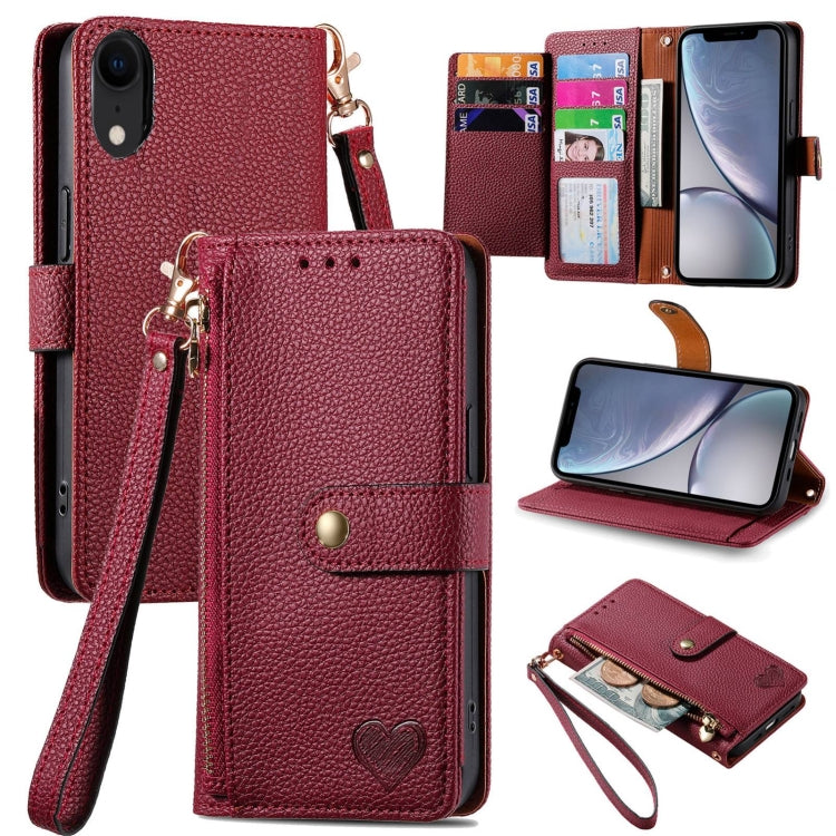 Love Zipper Lanyard Leather Phone Case