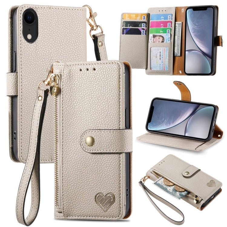 Love Zipper Lanyard Leather Phone Case