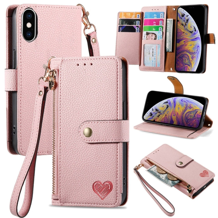 Love Zipper Lanyard Leather Phone Case