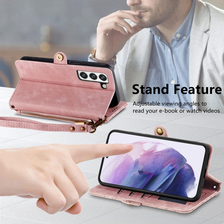 Geometric Zipper Wallet Side Buckle Leather Phone Case