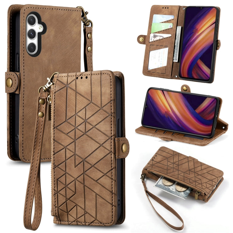 Geometric Zipper Wallet Side Buckle Leather Phone Case