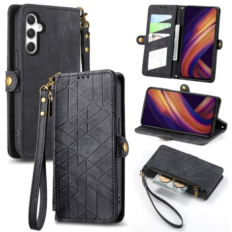 Geometric Zipper Wallet Side Buckle Leather Phone Case