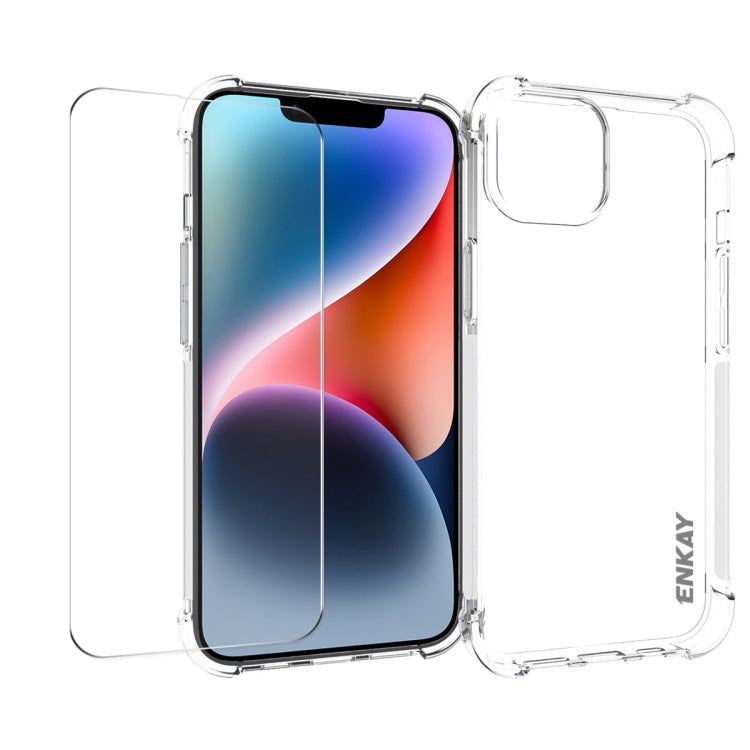 ENKAY Transparent TPU Shockproof Phone Case with Glass Film, For iPhone 15 Pro Max, For iPhone 14 Plus, For iPhone 15 Pro, For iPhone 14, For iPhone 14 Pro, For iPhone 15 Plus, For iPhone 14 Pro Max, For iPhone 15