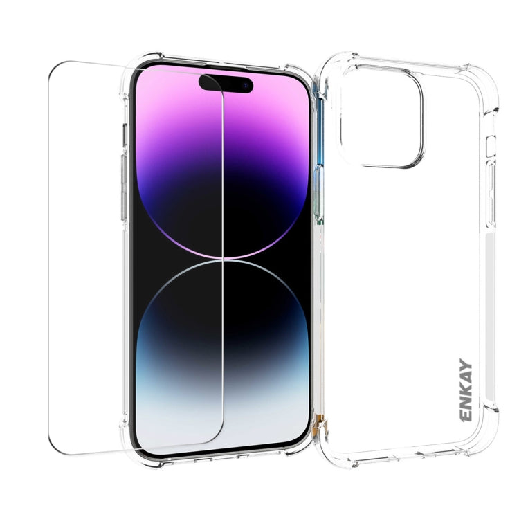ENKAY Transparent TPU Shockproof Phone Case with Glass Film, For iPhone 15 Pro Max, For iPhone 14 Plus, For iPhone 15 Pro, For iPhone 14, For iPhone 14 Pro, For iPhone 15 Plus, For iPhone 14 Pro Max, For iPhone 15