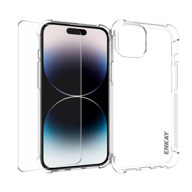 ENKAY Transparent TPU Shockproof Phone Case with Glass Film, For iPhone 15 Pro Max, For iPhone 14 Plus, For iPhone 15 Pro, For iPhone 14, For iPhone 14 Pro, For iPhone 15 Plus, For iPhone 14 Pro Max, For iPhone 15