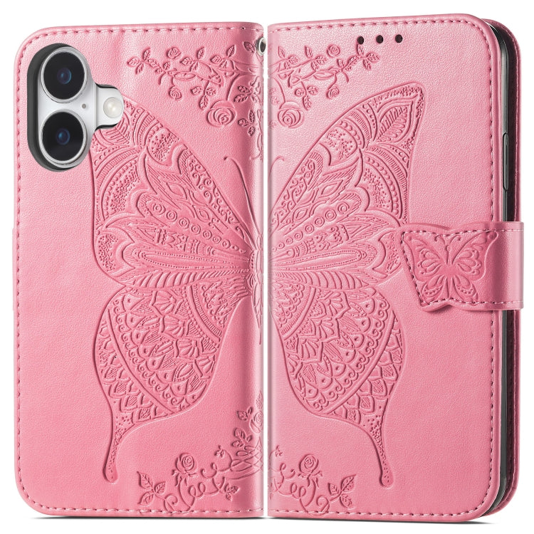 Butterfly Love Flower Embossed Leather Phone Case, For iPhone 16, iPhone 16e