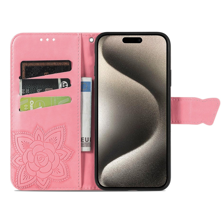 Butterfly Love Flower Embossed Leather Phone Case, For iPhone 16, iPhone 16e