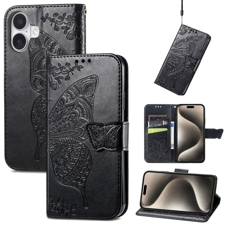 Butterfly Love Flower Embossed Leather Phone Case, For iPhone 16, iPhone 16e