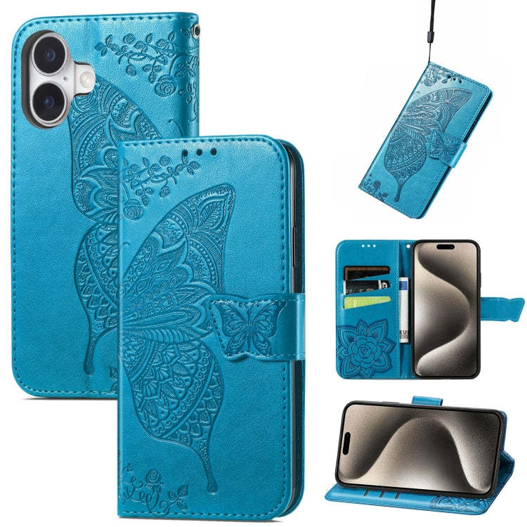 Butterfly Love Flower Embossed Leather Phone Case, For iPhone 16, iPhone 16e