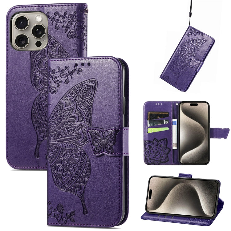 Butterfly Love Flower Embossed Leather Phone Case, For iPhone 16 Pro Max, For iPhone 16 Pro, For iPhone 16 Plus