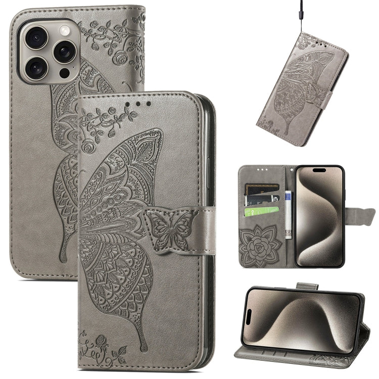 Butterfly Love Flower Embossed Leather Phone Case, For iPhone 16 Pro Max, For iPhone 16 Pro, For iPhone 16 Plus