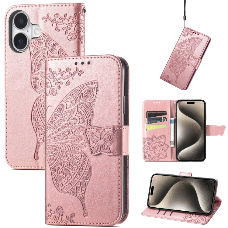 Butterfly Love Flower Embossed Leather Phone Case, For iPhone 16 Pro Max, For iPhone 16 Pro, For iPhone 16 Plus