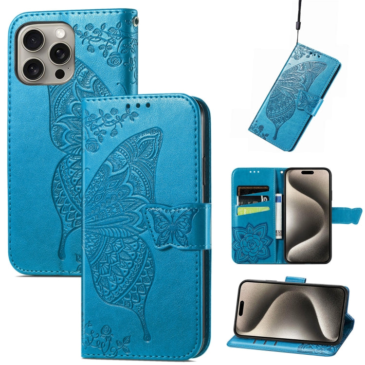 Butterfly Love Flower Embossed Leather Phone Case, For iPhone 16 Pro Max, For iPhone 16 Pro, For iPhone 16 Plus