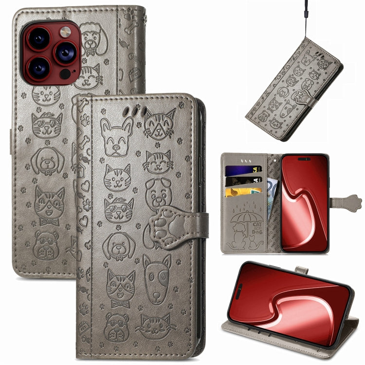 Cat and Dog Embossed Leather Phone Case