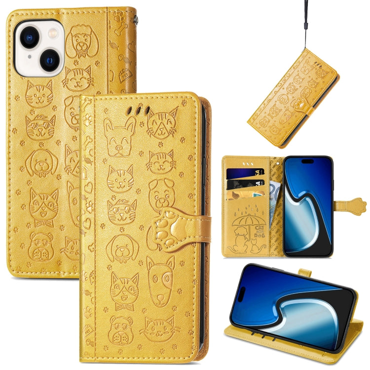 Cat and Dog Embossed Leather Phone Case