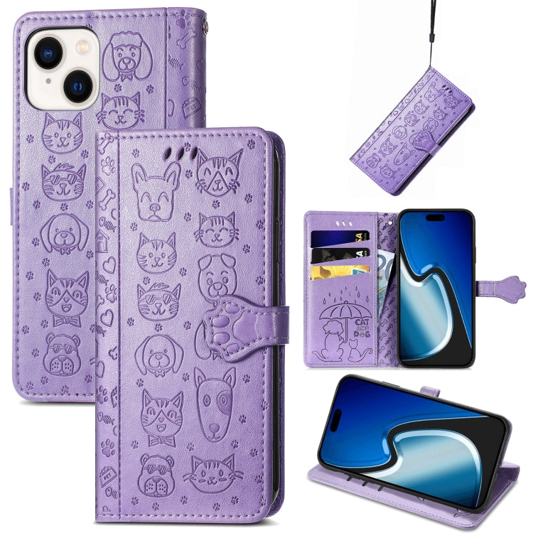 Cat and Dog Embossed Leather Phone Case
