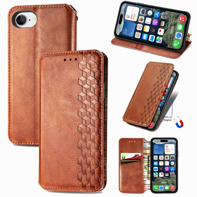 Cubic Grid Pressed Magnetic Leather Phone Case, For iPhone 16e, For iPhone 16 Pro Max, For iPhone 16 Pro
