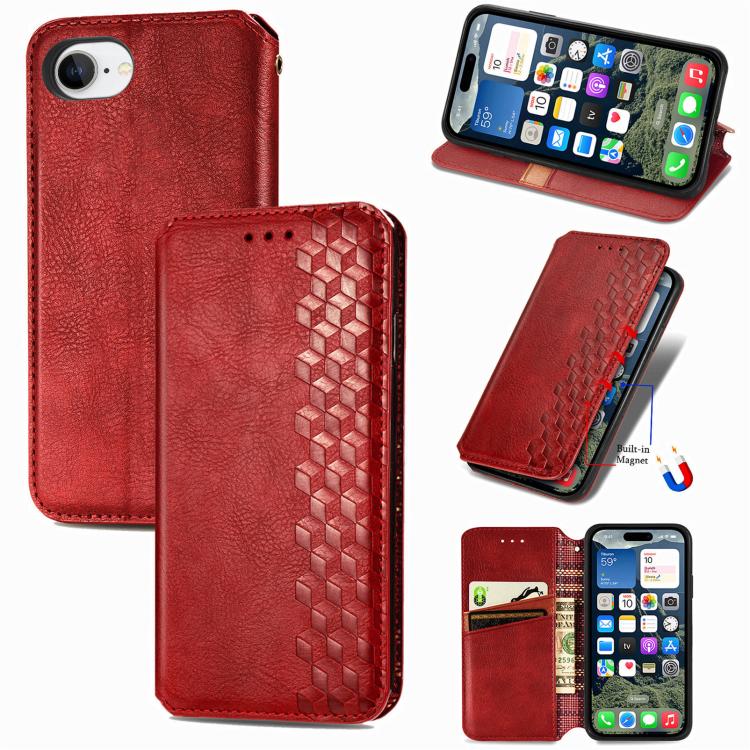 Cubic Grid Pressed Magnetic Leather Phone Case, For iPhone 16e, For iPhone 16 Pro Max, For iPhone 16 Pro