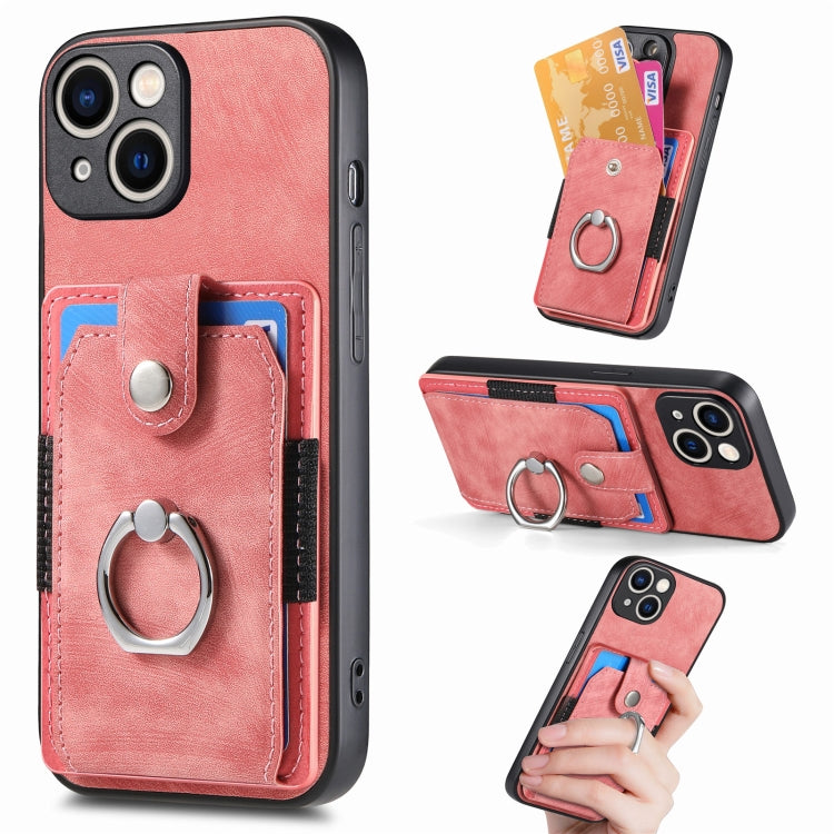 Retro Skin-feel Ring Card Wallet Phone Case, For iPhone 15 Pro Max, For iPhone 15 Pro, For iPhone 15 Plus, For iPhone 15