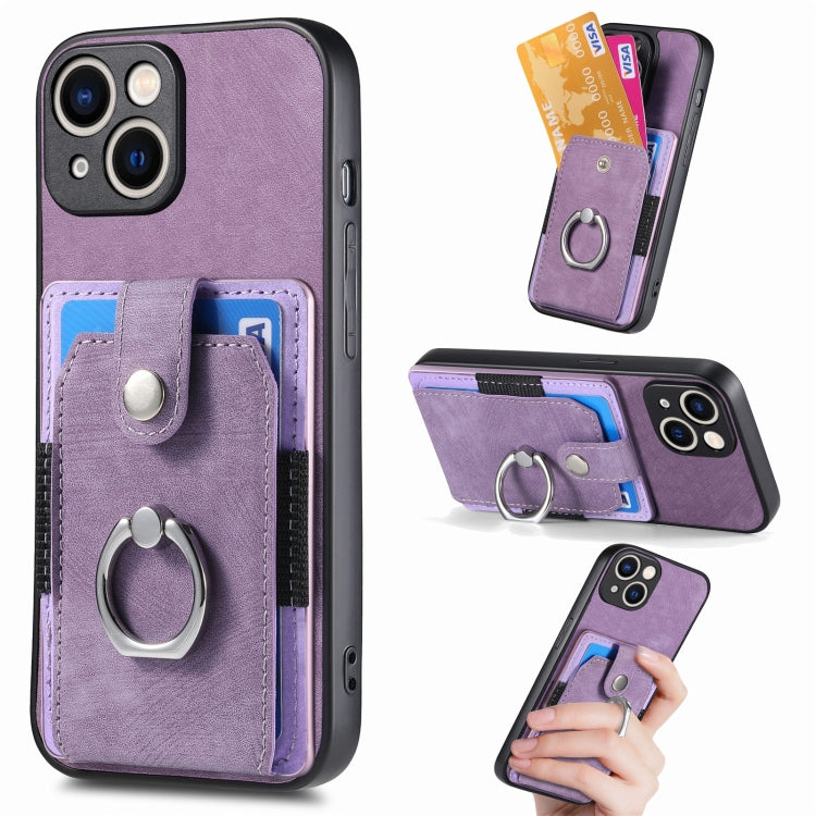 Retro Skin-feel Ring Card Wallet Phone Case, For iPhone 15 Pro Max, For iPhone 15 Pro, For iPhone 15 Plus, For iPhone 15
