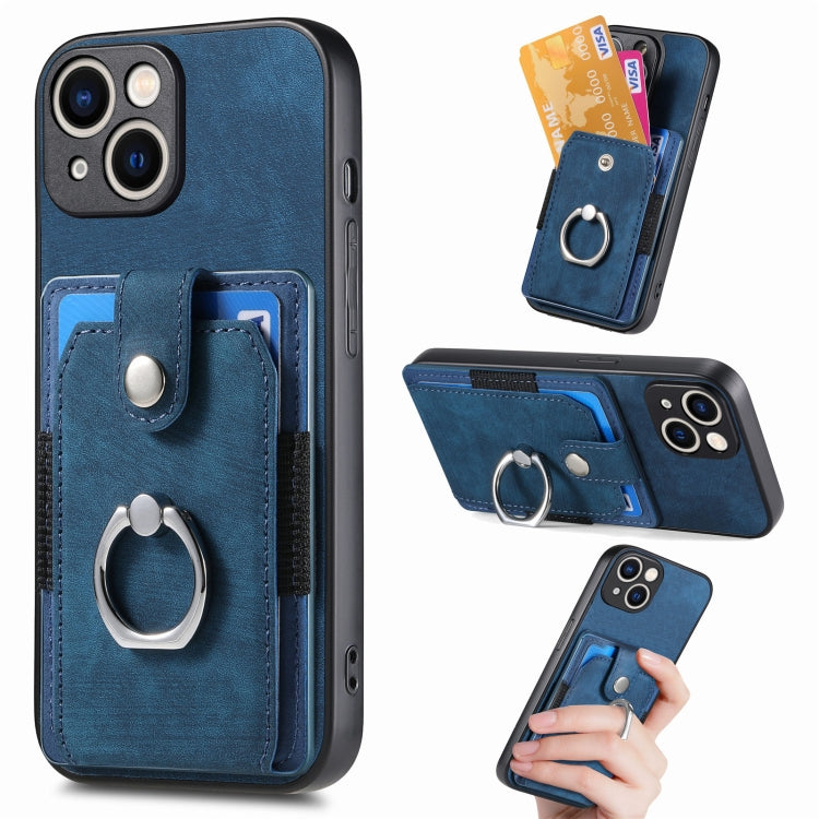 Retro Skin-feel Ring Card Wallet Phone Case, For iPhone 15 Pro Max, For iPhone 15 Pro, For iPhone 15 Plus, For iPhone 15