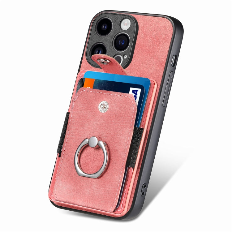 Retro Skin-feel Ring Card Wallet Phone Case, For iPhone 15 Pro Max, For iPhone 15 Pro, For iPhone 15 Plus, For iPhone 15
