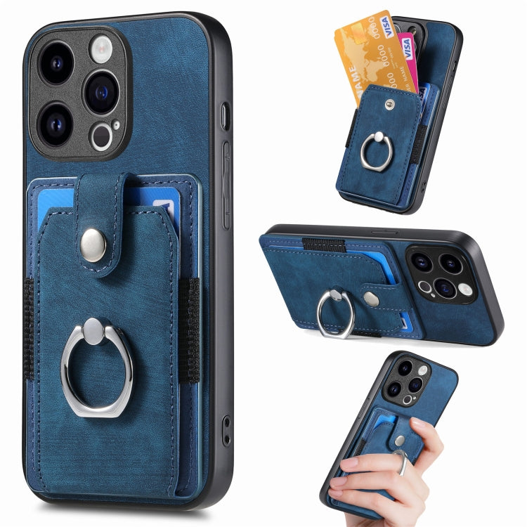 Retro Skin-feel Ring Card Wallet Phone Case, For iPhone 15 Pro Max, For iPhone 15 Pro, For iPhone 15 Plus, For iPhone 15