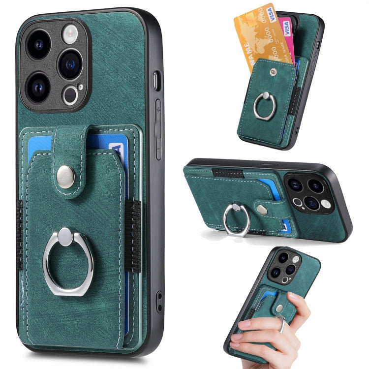 Retro Skin-feel Ring Card Wallet Phone Case, For iPhone 15 Pro Max, For iPhone 15 Pro, For iPhone 15 Plus, For iPhone 15