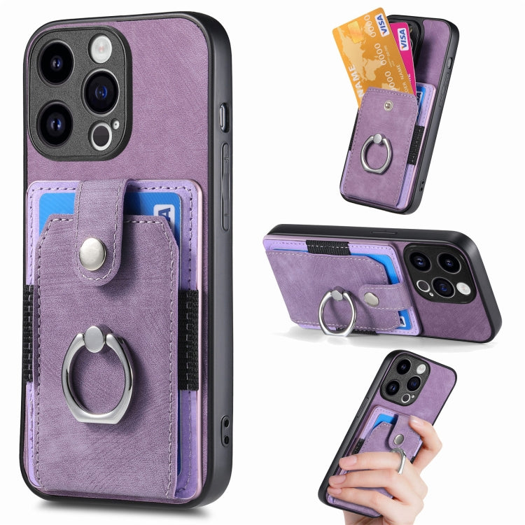 Retro Skin-feel Ring Card Wallet Phone Case, For iPhone 15 Pro Max, For iPhone 15 Pro, For iPhone 15 Plus, For iPhone 15