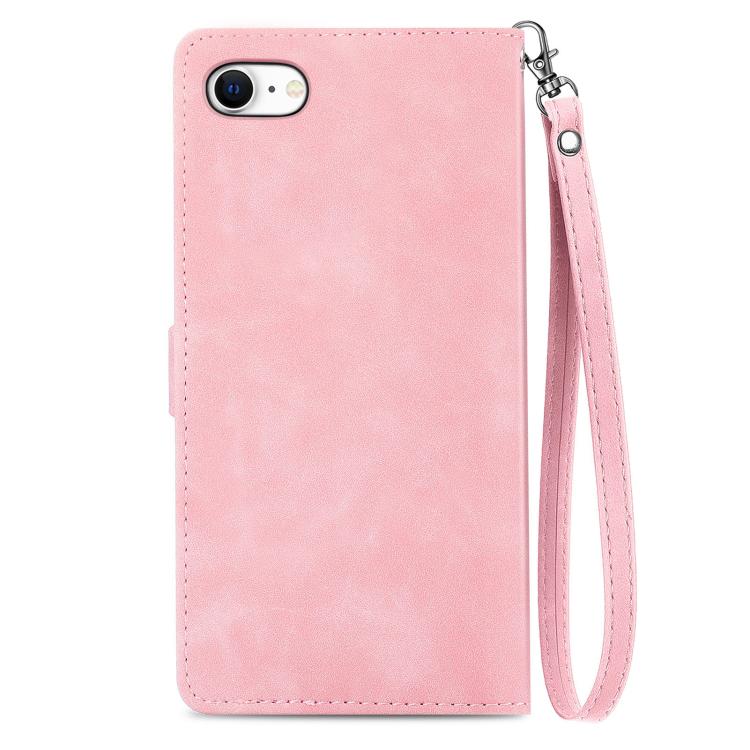Embossed Flower Zipper Leather Phone Case, For iPhone 16e, For iPhone 16 Pro Max, For iPhone 16 Pro, For iPhone 16 Plus
