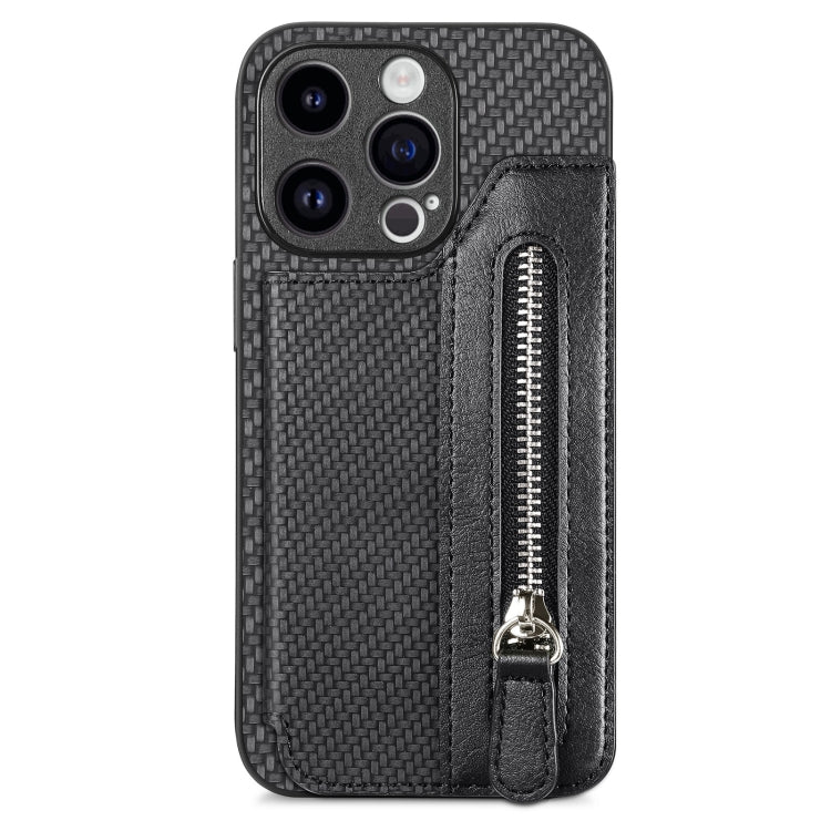 Carbon Fiber Horizontal Flip Zipper Wallet Phone Case, For iPhone 15