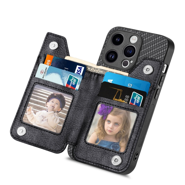 Carbon Fiber Horizontal Flip Zipper Wallet Phone Case, For iPhone 15