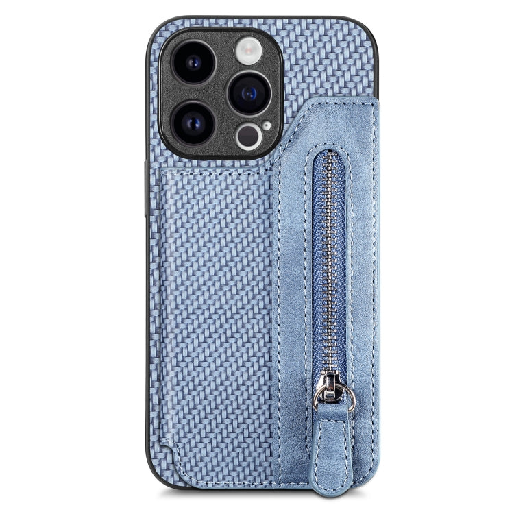 Carbon Fiber Horizontal Flip Zipper Wallet Phone Case, For iPhone 15