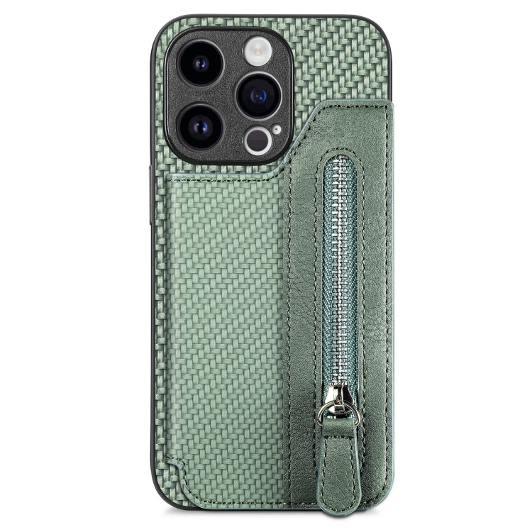 Carbon Fiber Horizontal Flip Zipper Wallet Phone Case, For iPhone 15