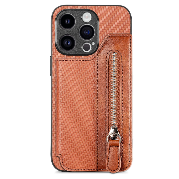 Carbon Fiber Horizontal Flip Zipper Wallet Phone Case, For iPhone 15