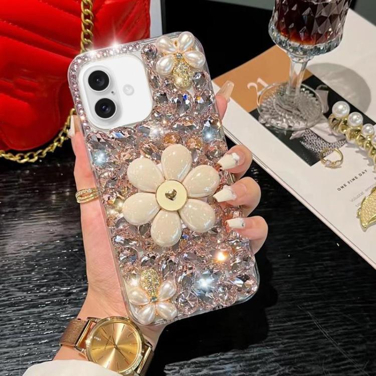Sunflower Holder Hand-set Diamond PC Phone Case, For iPhone 16e, For iPhone 16 Pro Max, For iPhone 16 Pro, For iPhone 16 Plus, For iPhone 16, For iPhone 15 Pro Max