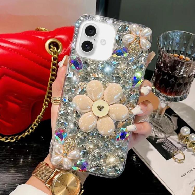 Sunflower Holder Hand-set Diamond PC Phone Case, For iPhone 16e, For iPhone 16 Pro Max, For iPhone 16 Pro, For iPhone 16 Plus, For iPhone 16, For iPhone 15 Pro Max