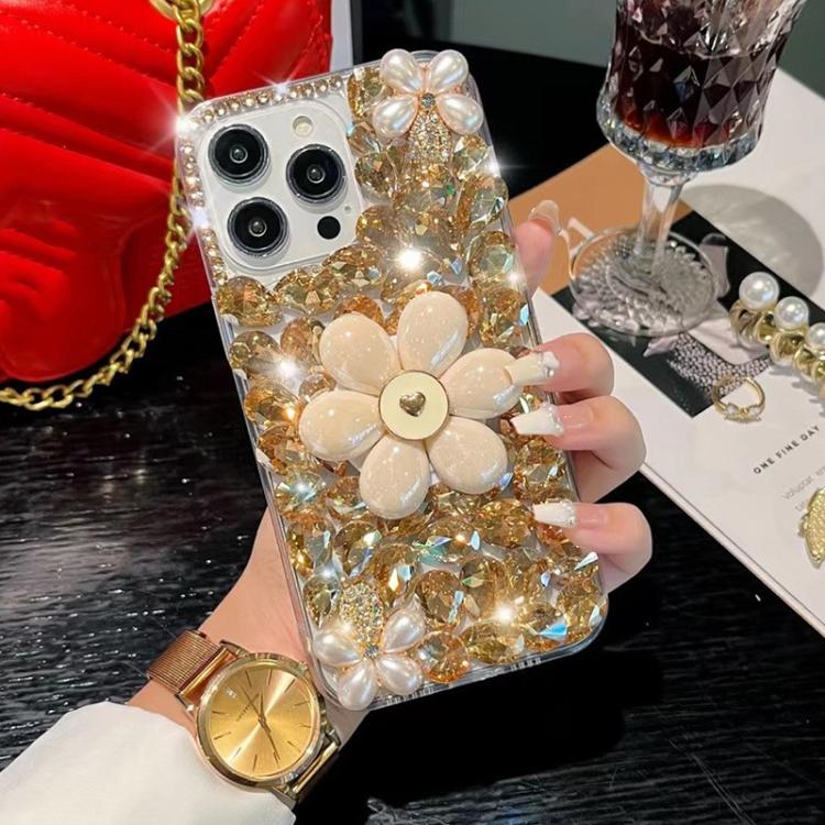 Sunflower Holder Hand-set Diamond PC Phone Case, For iPhone 16e, For iPhone 16 Pro Max, For iPhone 16 Pro, For iPhone 16 Plus, For iPhone 16, For iPhone 15 Pro Max
