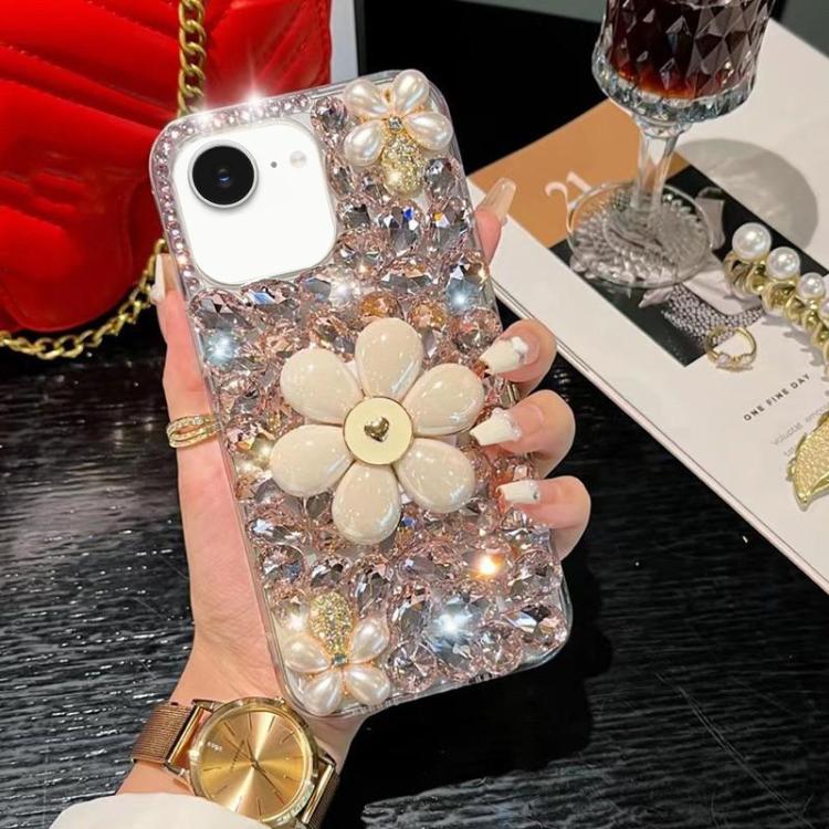 Sunflower Holder Hand-set Diamond PC Phone Case, For iPhone 16e, For iPhone 16 Pro Max, For iPhone 16 Pro, For iPhone 16 Plus, For iPhone 16, For iPhone 15 Pro Max