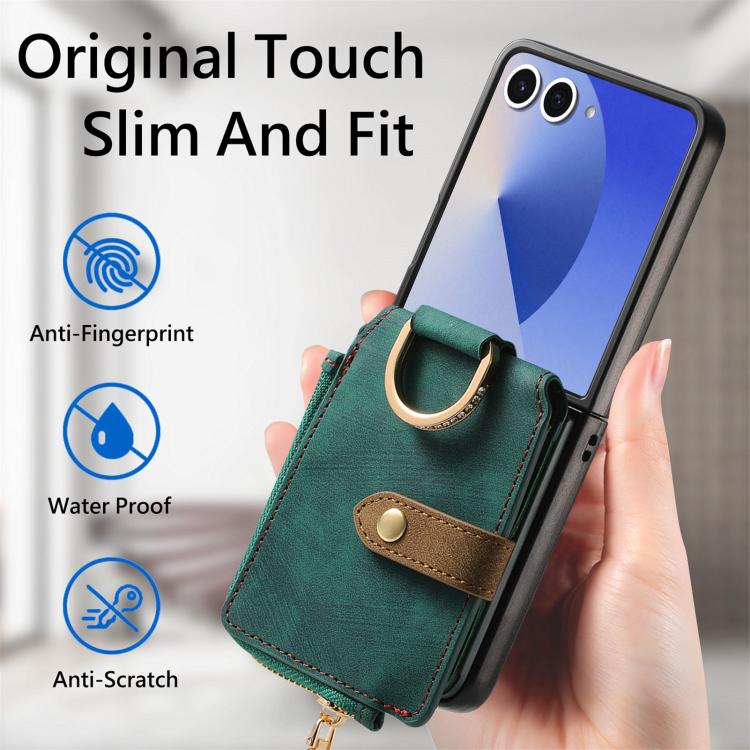 Retro Ring Vertical Zipper Wallet Phone Case