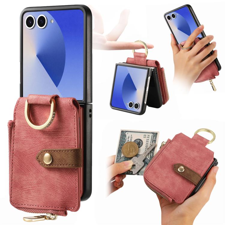 Retro Ring Vertical Zipper Wallet Phone Case